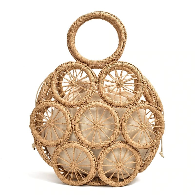 fashion rattan hollow round straw bags wicker woven women handbags